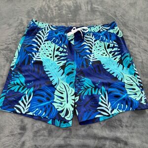 Sonoma Men's Swim Trunks Blue Tropical Leaves Drawstring Mesh Lining Size XXL